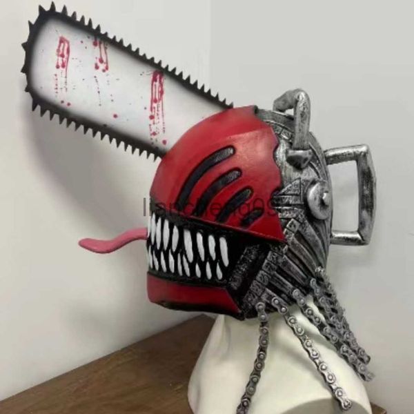 Máscaras de festa Máscara de motosserra para homens Rave Cosplay Anime Disfarce Capacete Terror Chainsawman Role Saw Full Face Latex Mascara Halloween Trajes X0907