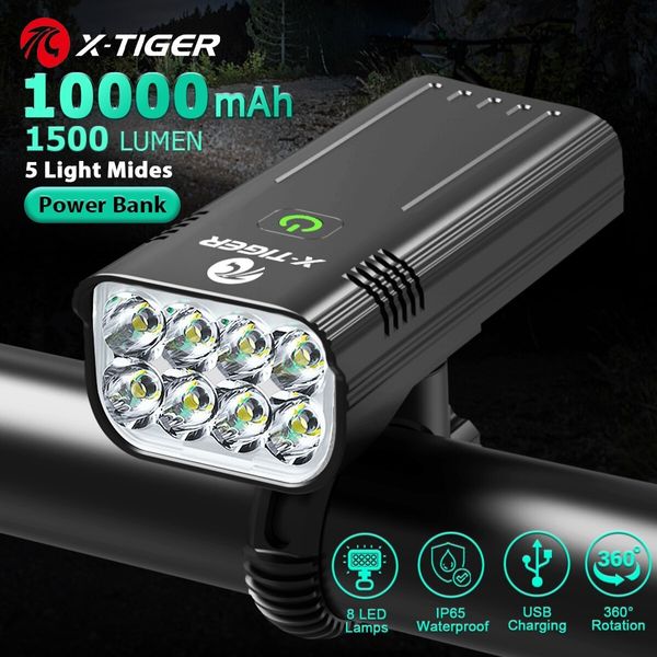 Luci per bici XTIGER Set di luci Potente USB ricaricabile Luminoso 10000mAh Anteriore per bicicletta IPX5 Lampada impermeabile Ciclismo 230907