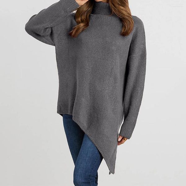 Damenpullover Pullover Pullover Asymmetrischer geteilter Saum Frauen Herbst Winter Einfarbiger übergroßer warmer Pullover