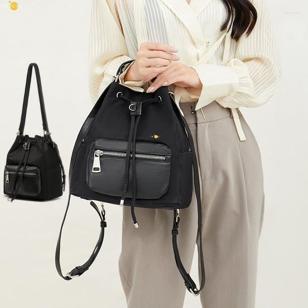Sacos escolares CFUN YA moda tendência preto mochila feminina coreana feminina bolsa de ombro multifuncional senhoras balde viagem bagpack