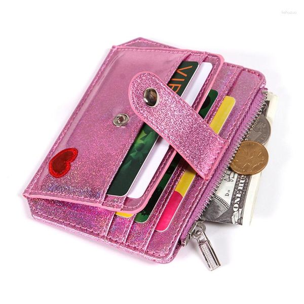 Kartenhalter Paillettenhalter Kristallfarbe Multi Slim Wallet Mini Niedlich Laser Herz Mädchen Student Bus ID Hülle Karteninhaber