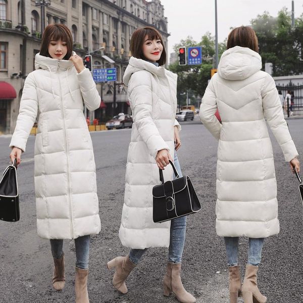 Feminino para baixo inverno calor longo sobre o joelho casaco feminino gordura tamanho grande algodão acolchoado e