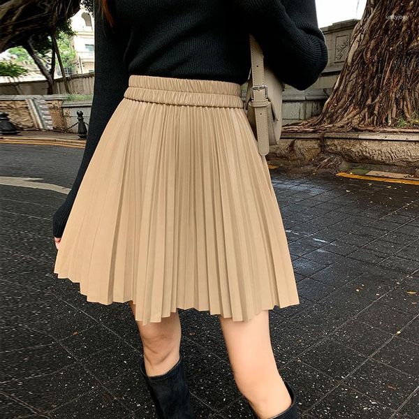 Saias das mulheres outono inverno casual streetwear falso couro senhoras cintura alta plissado mini saia roupas femininas y2k
