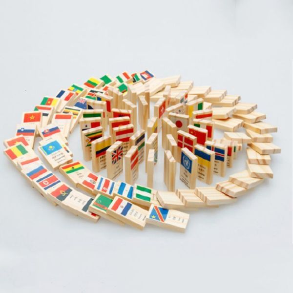 Блоки деревянного национального флага Domino Building Set Geography Geography Toys Toys Kids Gift 230907