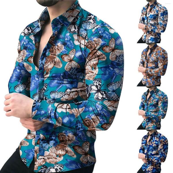 Camisas sociais masculinas camisa de manga comprida impressa em 3D