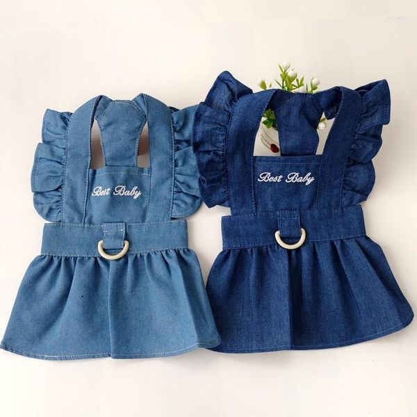 Hundebekleidung Sommer Denim Prinzessin Kleid Kleidung für kleine Hunde Katzen Outdoor Walk Brustgurt mit D-Ring süß