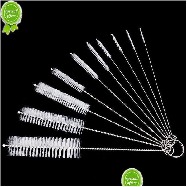 Escovas de limpeza Novo 10pcs / conjunto inoxidável macio sucção de cabelo tubo de vidro escovas de nylon garrafa de tanque de peixes escova doméstica clea dhkdc