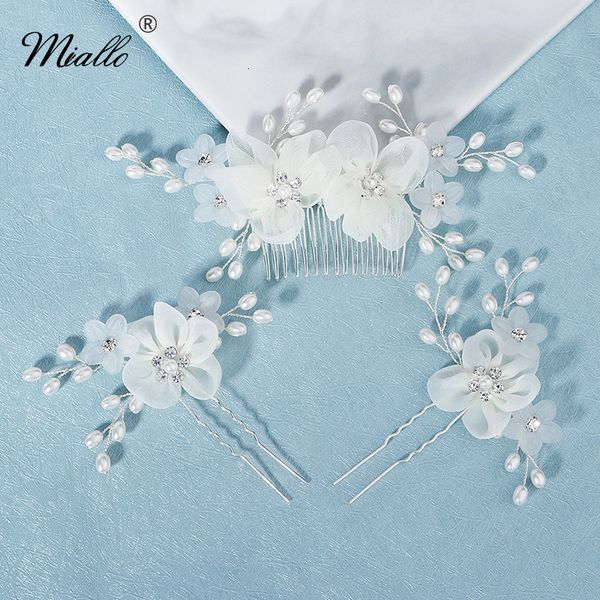 Jóias de cabelo de casamento Miallo Handmade Flor Pente de cabelo para mulheres Acessórios Cor de prata Alfinetes de cabelo Nupcial Jóias de cabelo de casamento Prom Noiva Headpiece 230907