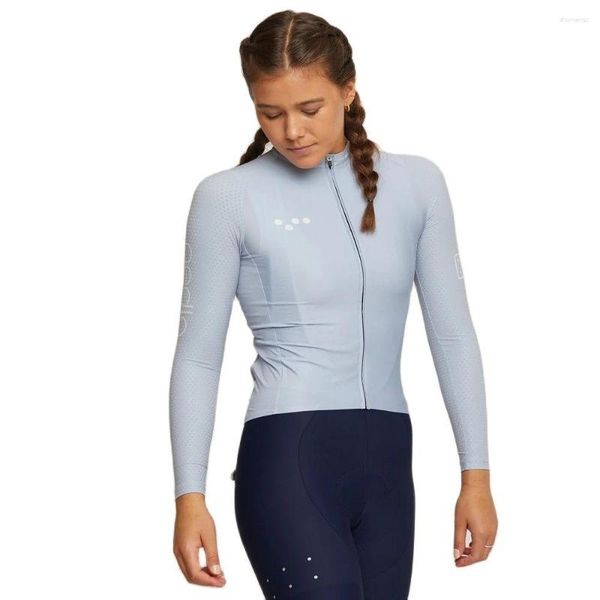 Jaquetas de corrida A equipe Pedla Mulheres Pro Ciclismo Jersey Bold Imprimir Coolmax Manga Longa Equitação Tops Use Camisas de Bicicleta Rosa Azul