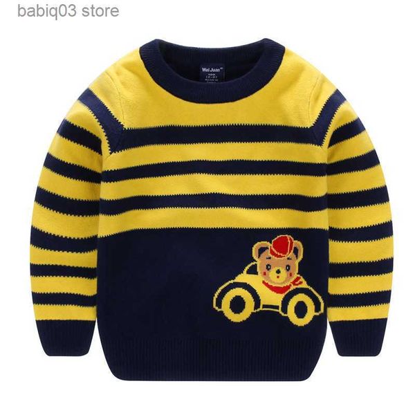 Pullover Ragazzi Maglione Autunno Maglione per bambini 2023 New Striped Car Maglieria Moda Ragazzo Maglione a maniche lunghe 3-7 anni Maglione per bambini Pullover T230907