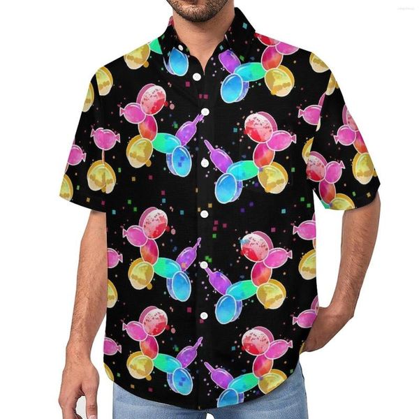Herren-Freizeithemden, Aquarell-Ballon-Blusen, Männer-Hunde-Druck, hawaiianische Kurzarm-Grafik, Vintage, übergroßes Urlaubshemd, Geschenk