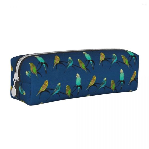 Estojo quadrado com estampa de pássaros para animais de estimação Budgie Frenzy Papelaria Meninas Meninos Caixa de couro Simples Bolsa com zíper para caneta