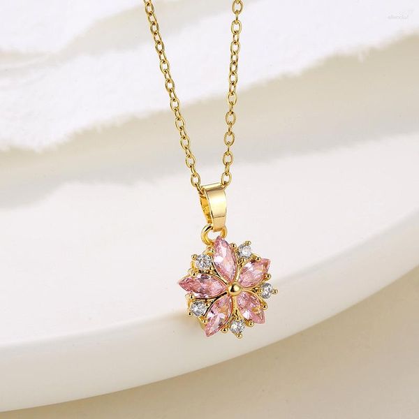 Collane con ciondolo Stile europeo e americano Tendenza moda Fiore di ciliegio Gemma Fiori rosa dolci Collana semplice femminile