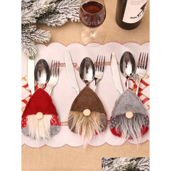 Decorações de Natal Sueco Santa Gnome Saco de Talheres Garfo Faca Talheres Titular Sierware Festa Mesa Jantar Decoração Home RRA55 Drop de Dhah3