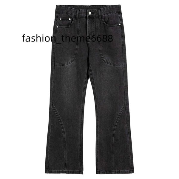 Jeans larghi da uomo personalizzati OEM in cotone pesante a gamba larga Pantaloni jeans svasati con cerniera in denim bianco impilato jeans con taglio a stivale