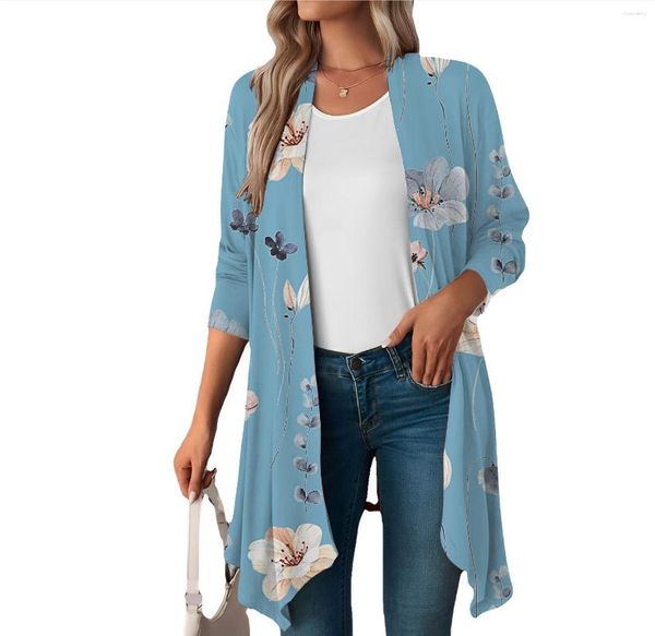 Cappotto lungo da donna in maglia alla moda con maniche lunghe con stampa tribale polinesiana Kimono semplice giacca cardigan casual