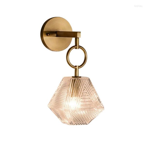 Lâmpada de parede Nordic Modern Full Copper Lâmpadas criativas para sala de estar Corredor Estudo Montado Luz Villa Decoração de casa de luxo