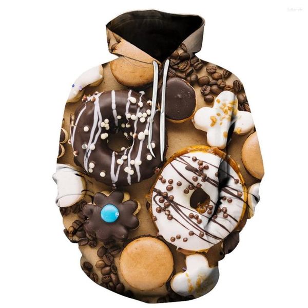 Hoodies masculinos donuts macaron chocolate sobremesa impressão 3d streetwear masculino feminino oversized pulôver com capuz moletom crianças meninos roupas