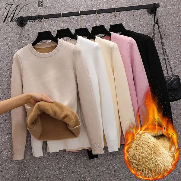 Maglioni da donna Casual Addensato Plus Velluto O-Collo Donna Pullover caldi Foderato in pile Top Peluche Suéter Morbido Manica lunga Maglieria Pull