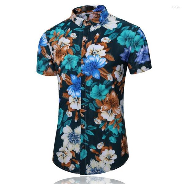 Camisas casuais masculinas moda flor design manga curta blusa havaiana 2023 verão legal praia plus size 5xl 6xl festa noite