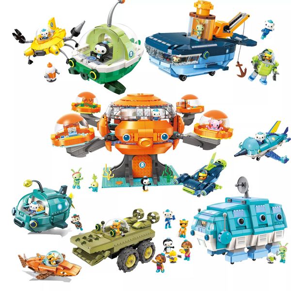 Aeronave Modle Octonauts Bloco de Construção Som Luz Octopod Castelo Aventura Plsyset Barnacles Peso Kwazii Anime Figura Brinquedos Boneca Crianças Presente 230907