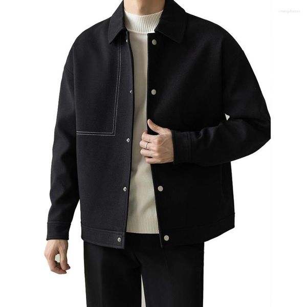 Мужские куртки, весенне-осенняя куртка, мужская свободная деловая повседневная винтажная шерстяная короткая корейская уличная одежда, модное маленькое пальто, мужская верхняя одежда