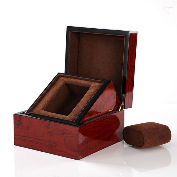 Caixas de relógio de cozimento pintura de madeira vinho vermelho caixa de pulso pulseira de couro travesseiro titular armazenamento presente atacado
