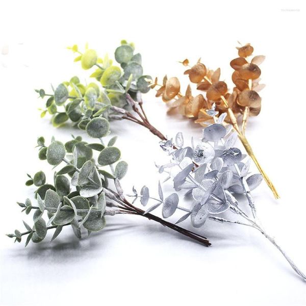 Dekorative Blumen, 15 cm, 1 Bündel, künstliche Pflanzen, grün, goldfarben, silberfarben, Blätter, Desktop-Dekoration, DIY, Geburtstag, Hochzeit, Party-Dekorationen