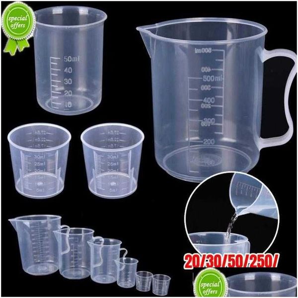 Ferramentas de medição Copos de medição de plástico 50/100/150/250/500 / 1000Ml Copo graduado transparente premium para despejar bico sem alça Ferramenta de cozinha Dr Dh9Hn