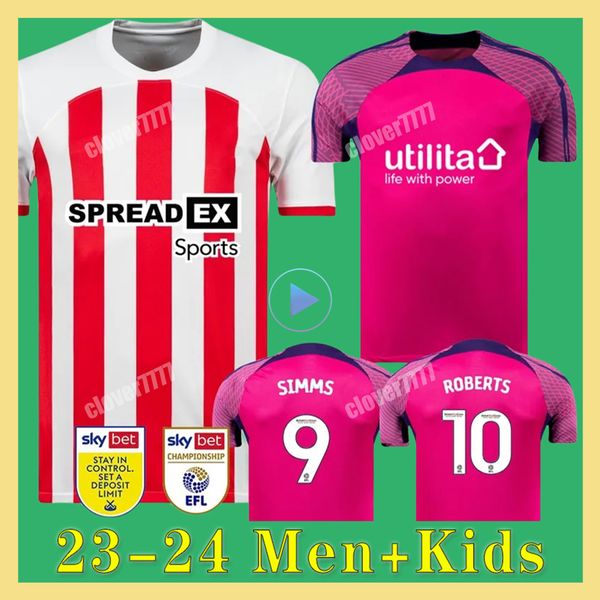 23 24 Sunderland Futebol Jerseys Versão do Jogador Home Away 2023 2024 Camisa de Futebol Roberts Gooch Stewart Diallo Clarke Pritchard Gelhardt Kids Kit Football Jersey