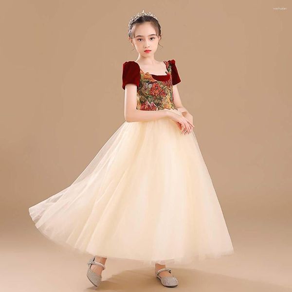 Mädchenkleider, Blumen-Spitzenkleid für Kinder, Hochzeit, Brautjungfer, Festzug, Party, Abschlussball, formelles Ballkleid, Prinzessin, bauschiger Tüll