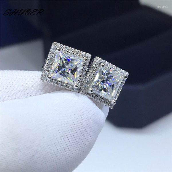 Brincos clássicos 1 ct brilhante princesa corte passado diamante teste d cor moissanite 925 prata esterlina pedra quadrada