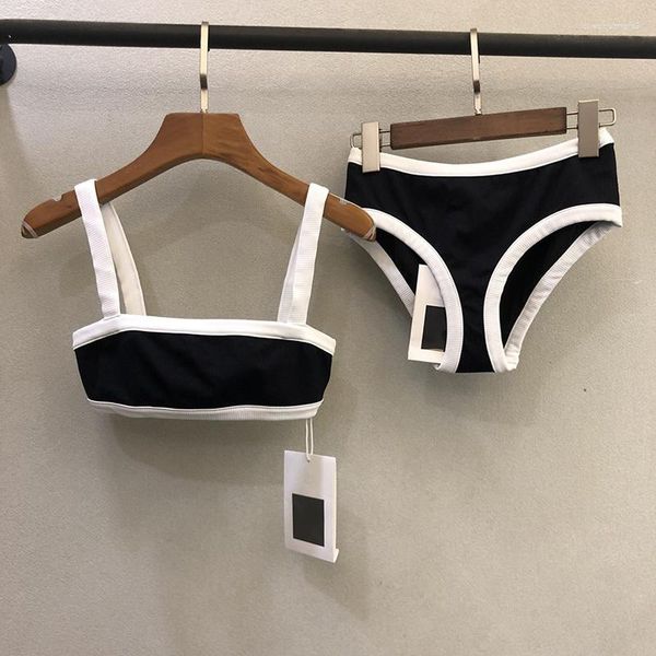 Damen-Bademode, Sommer-Luxus-zweiteilige Badeanzüge, Damen-Schwarz-Weiß-Farben, Sling-Badeanzüge, Vintage-Bikini-Set mit hoher Taille und Kraft