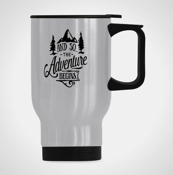 Canecas Caneca engraçada Offee - E assim a aventura começa Cup - Viagem de material de aço inoxidável