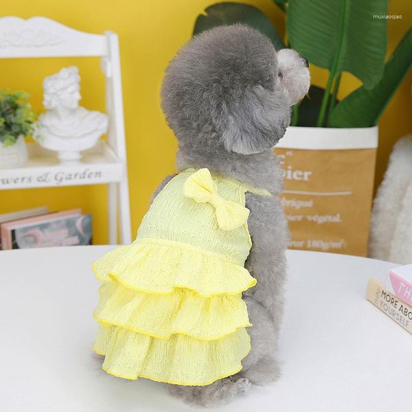 Cão vestuário doce princesa pet vestido para cães doces cor gato arco saia multi-camada bowknot roupas vestidos de casamento