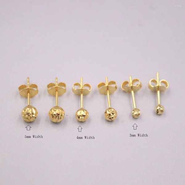 Серьги-гвоздики из настоящего желтого золота 18 карат, 3 мм, 4 мм, 5 мм, граненая форма шара, штамп Au750 для женщин