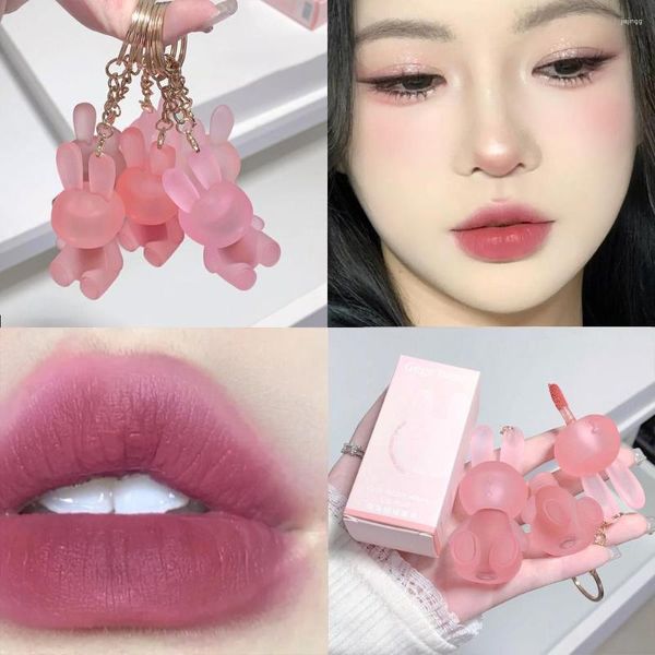 Lip Gloss Bonito Urso Chaveiro Veludo Fosco Nude À Prova D 'Água Duradoura Antiaderente Copo Vermelho Batom Líquido Coréia Maquiagem Cosméticos