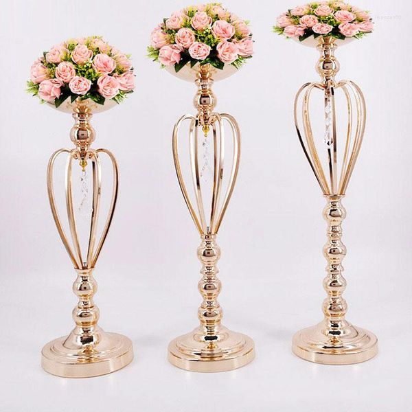 Castiçais de metal suporte de casamento adereços mesa peça central coroa vasos decoração castiçal flor suporte festa decoração