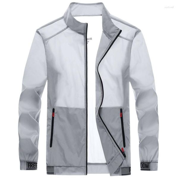 Jaquetas masculinas 2023 verão ultra-leve capuz jaqueta fina blusão moda brilhante protetor solar casual zíper casaco embalável bombardeiro
