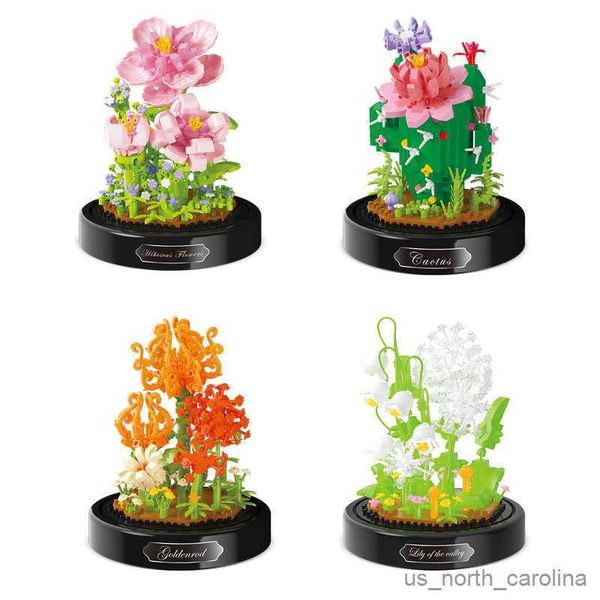 Blöcke Blume Bausteine Kreative Kaktus Hibiskus Blume Pflanze Blöcke Spielzeug DIY Desktop Dekoration Spielzeug für Mädchen Geschenke R230907