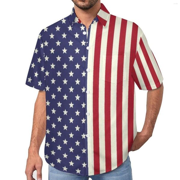 Freizeithemden für Herren, amerikanische Flagge, patriotische Blusen, zweifarbig, mit Sternen, bedruckt, hawaiianisch, kurzärmelig, individuell gestaltetes, übergroßes Strandhemd