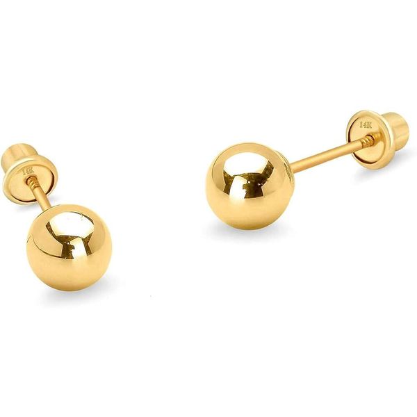 Gold giallo 14K 2 3 4 5 6 mm a sfera oro vuoto semplice per bambini con le bambine stalloni per bambini