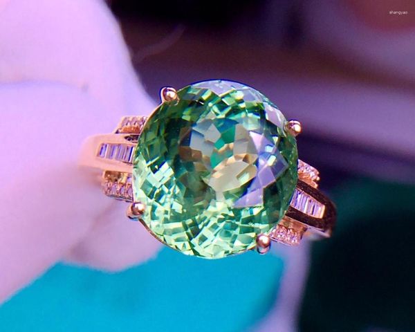 Кольца кластера E506, кольцо с турмалином, ювелирные изделия, твердое золото 18 карат, натуральные зеленые драгоценные камни, бриллианты 5,8 карата для женщин, подарок