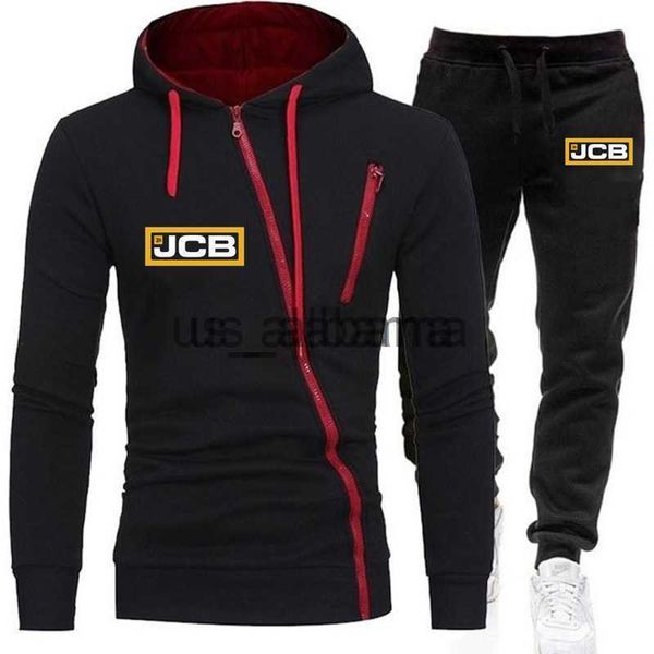 Tracksuits masculinos 2021 vendendo primavera outono nova marca jcb mens inglaterra impresso casual diagonal zíper cor sólida terno de duas peças conjuntos populares x0907