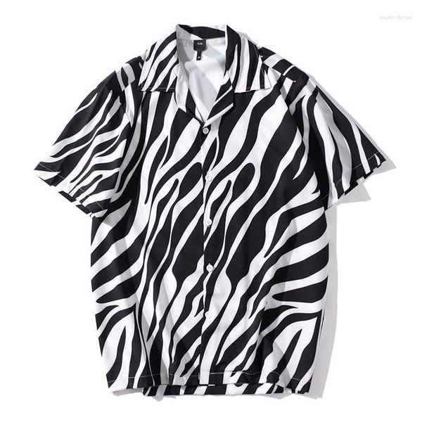 Camicie Casual da uomo Streetwear Uomo Hip Hop Nero Bianco Zebra Manica corta Summer Beach Stampa completa Donna Harajuku Moda Top vestiti