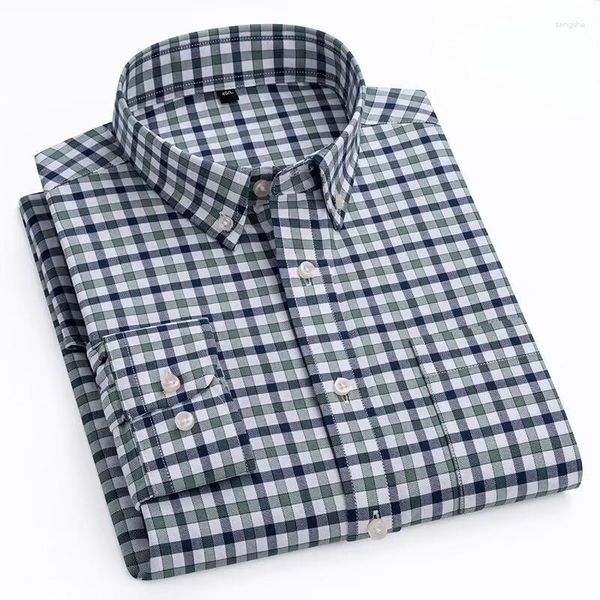 Vestido masculino camisas oxford camisa xadrez para masculino manga longa de alta qualidade puro algodão macio conforto fino ajuste homem grande tamanho 8xl