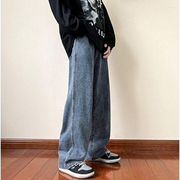 Jeans da uomo stile americano Street Punk Trendy Brand pantaloni larghi in denim a gamba larga Pantaloni casual Hip Hop in tinta unita moda maschile