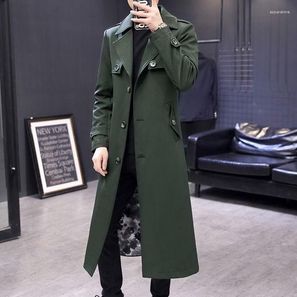 Trench da uomo Manica lunga Giacca a vento monopetto Colletto rovesciato Solido Cappotto autunnale primaverile bello da uomo