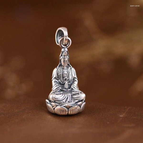 Catene Ciondolo della dea Kwan-yin in vero argento fine 999 da 1,57 pollici