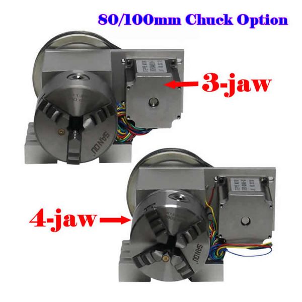 Eixo oco eixo rotativo 3 mandíbulas 4 mandíbulas 80mm 100mm Chuck 4º eixo kit K5M-6-80 K5M-6-100 para o roteador de madeira CNC Máquina de gravador